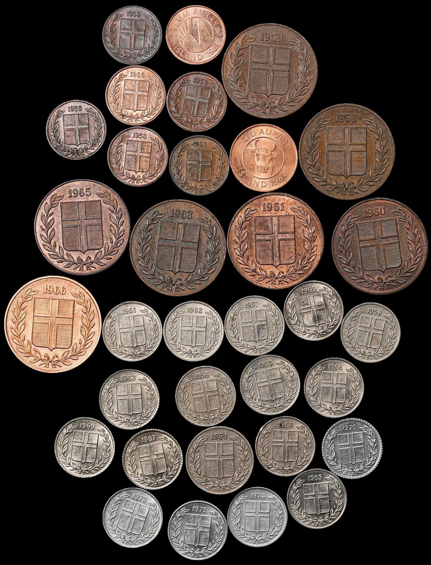 修遠堂世界钱币第九十六期 冰岛现代币一组 基本都未流通 含一枚精制币 每一枚都不重复