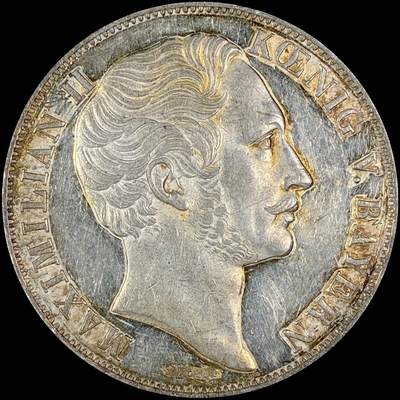 【雨安】【直播拍卖】【世界币章118期-裸币】2025-12-05 周五 19:30 保真 - [裸币德国] Germany 德国 德意志 2盾 Bavaria巴伐利亚 Thun.090 KM#0828 (1848-1856) 马克西米利安二世.双狮 1856年 边有伤