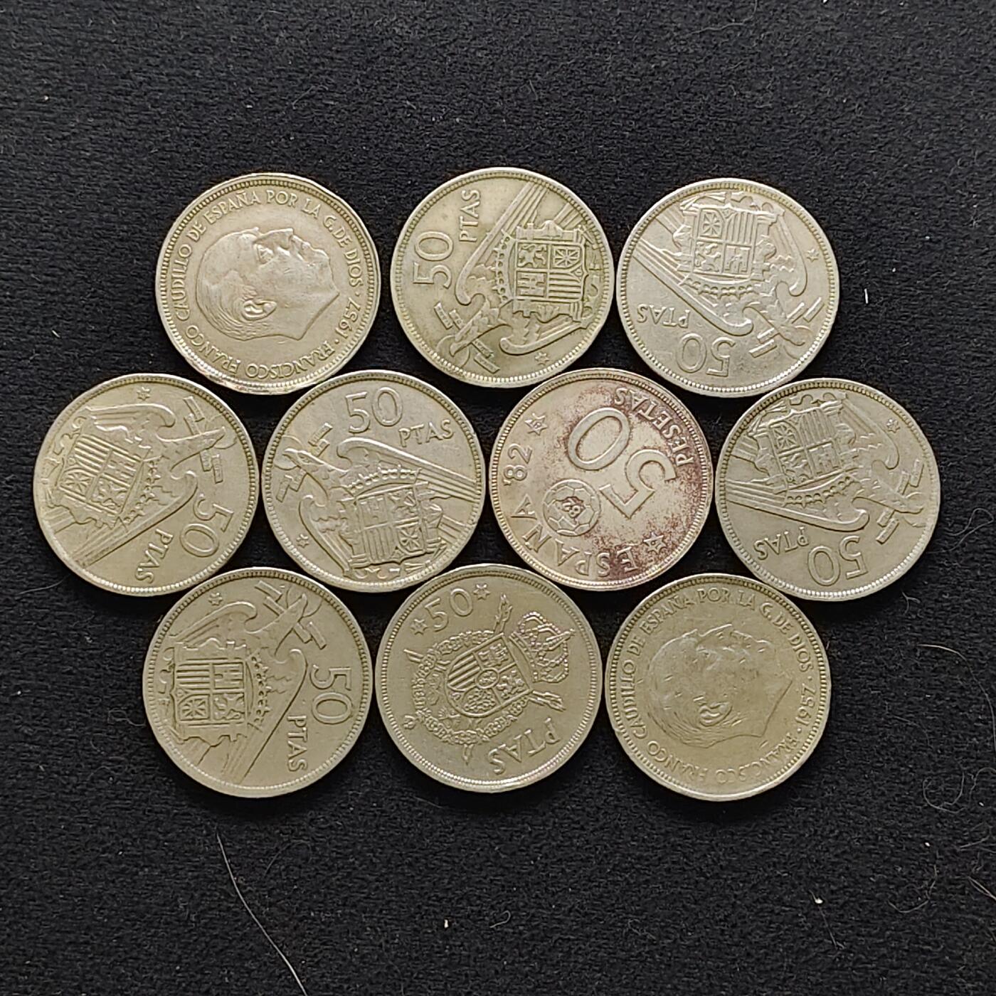 【全场包邮】纯粹捡漏拍483场（免费代拍第20场） 【批量】西班牙各年份50比塞塔10枚一组