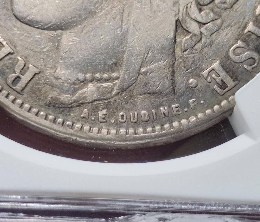 中外钱币第六场 NGC-VF法国谷物女神1870年5法郎A.E.错版名誉品