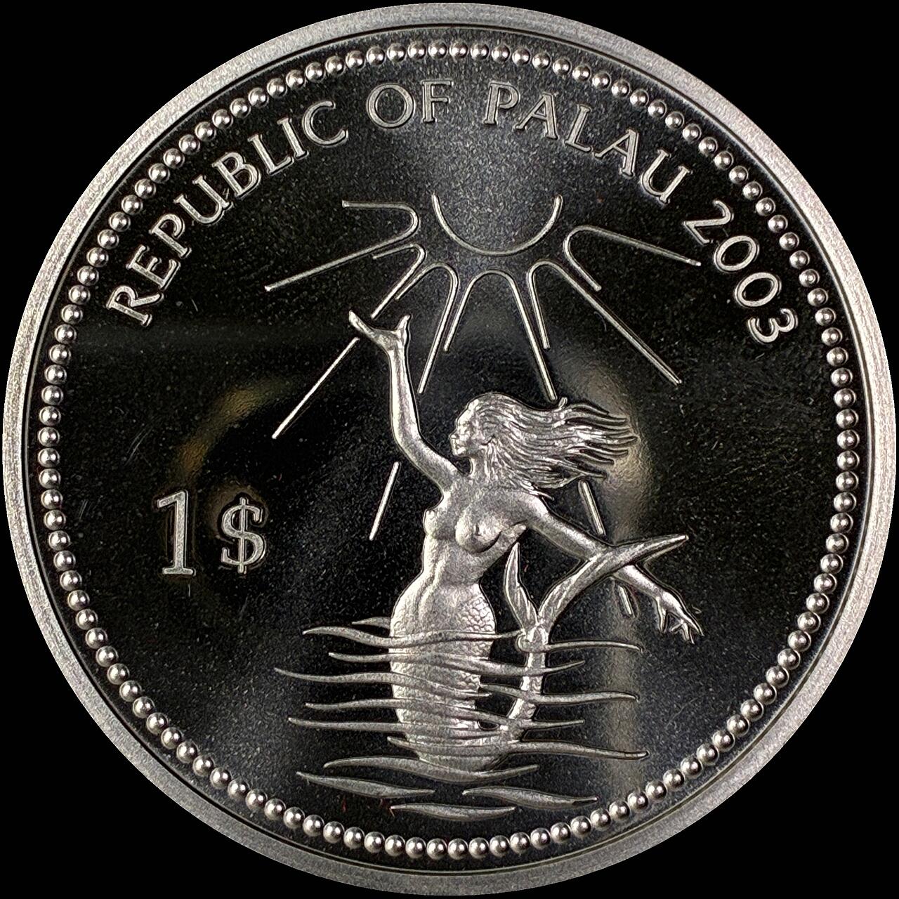 【雨安】【直播拍卖】【世界币章118期-裸币】2025-12-05 周五 19:30 保真 [现代裸币] Palau 帕劳 1元 2003年 保护海洋动物