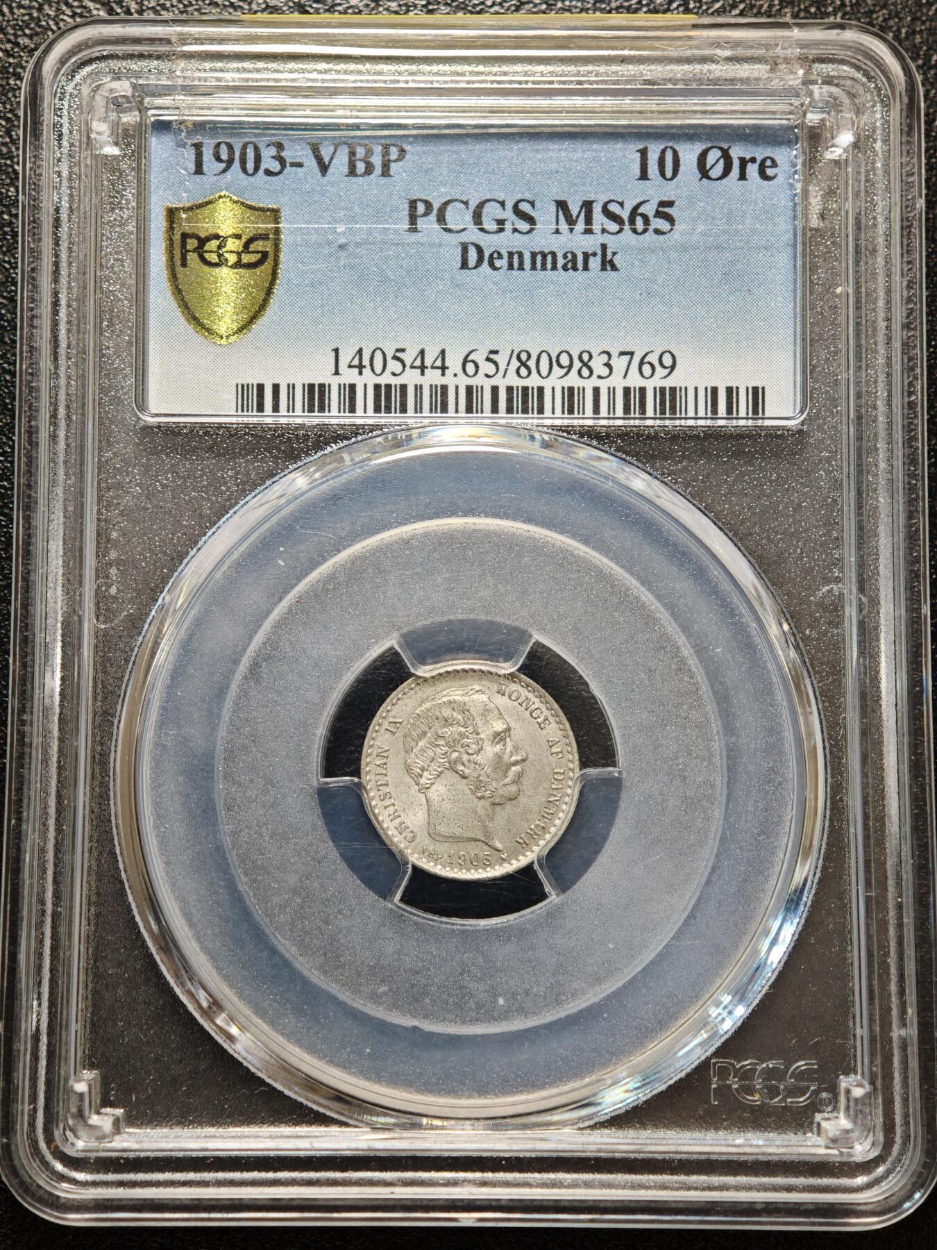 【德藏】世界币章拍卖第156期（拍品征集中~欢迎藏友联系） 1903年 丹麦克里斯蒂安九世10欧尔银币 PCGS MS65 亚军分 原光十足