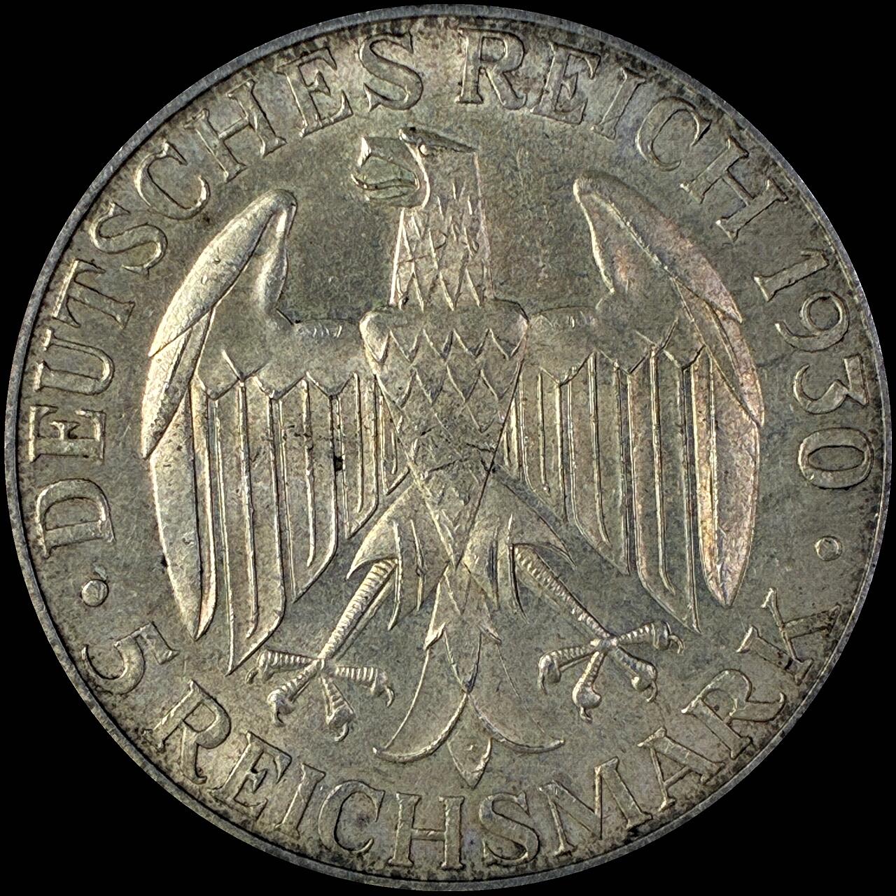 【雨安】【直播拍卖】【世界币章118期-裸币】2025-12-05 周五 19:30 保真 [裸币德国] Germany 德国 魏玛 5马克 KM#68 飞艇 1929年