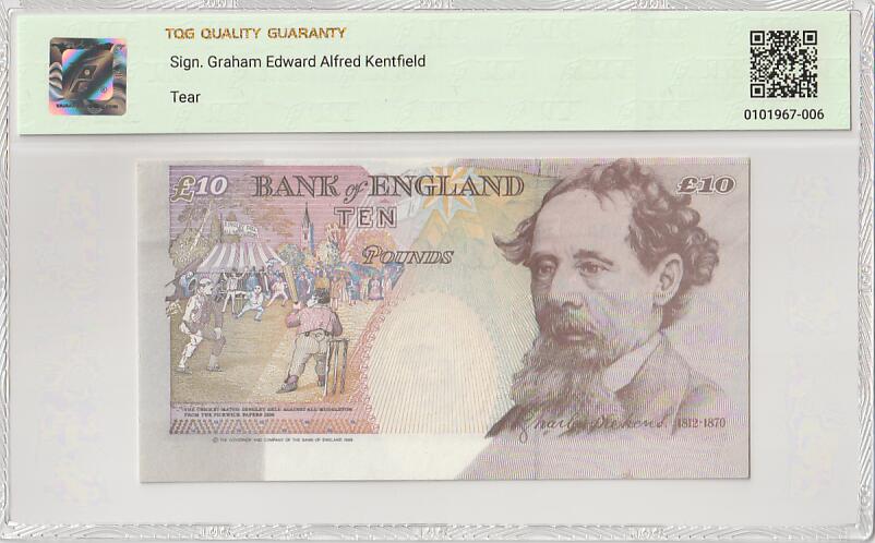 2025十二月第一期，总206期 英格兰E序列数字初版10镑TQG64分，少见的错版图案偏移品种