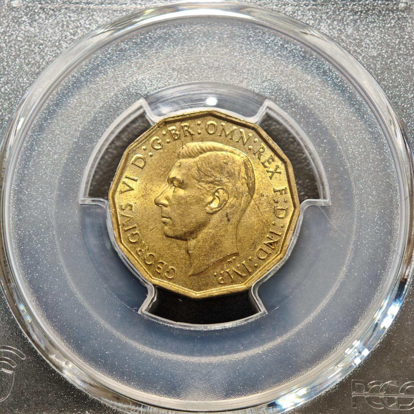 【德藏】世界币章拍卖第156期（拍品征集中~欢迎藏友联系） 1941年 英国乔治六世3便士铜币 PCGS MS63 原光极强