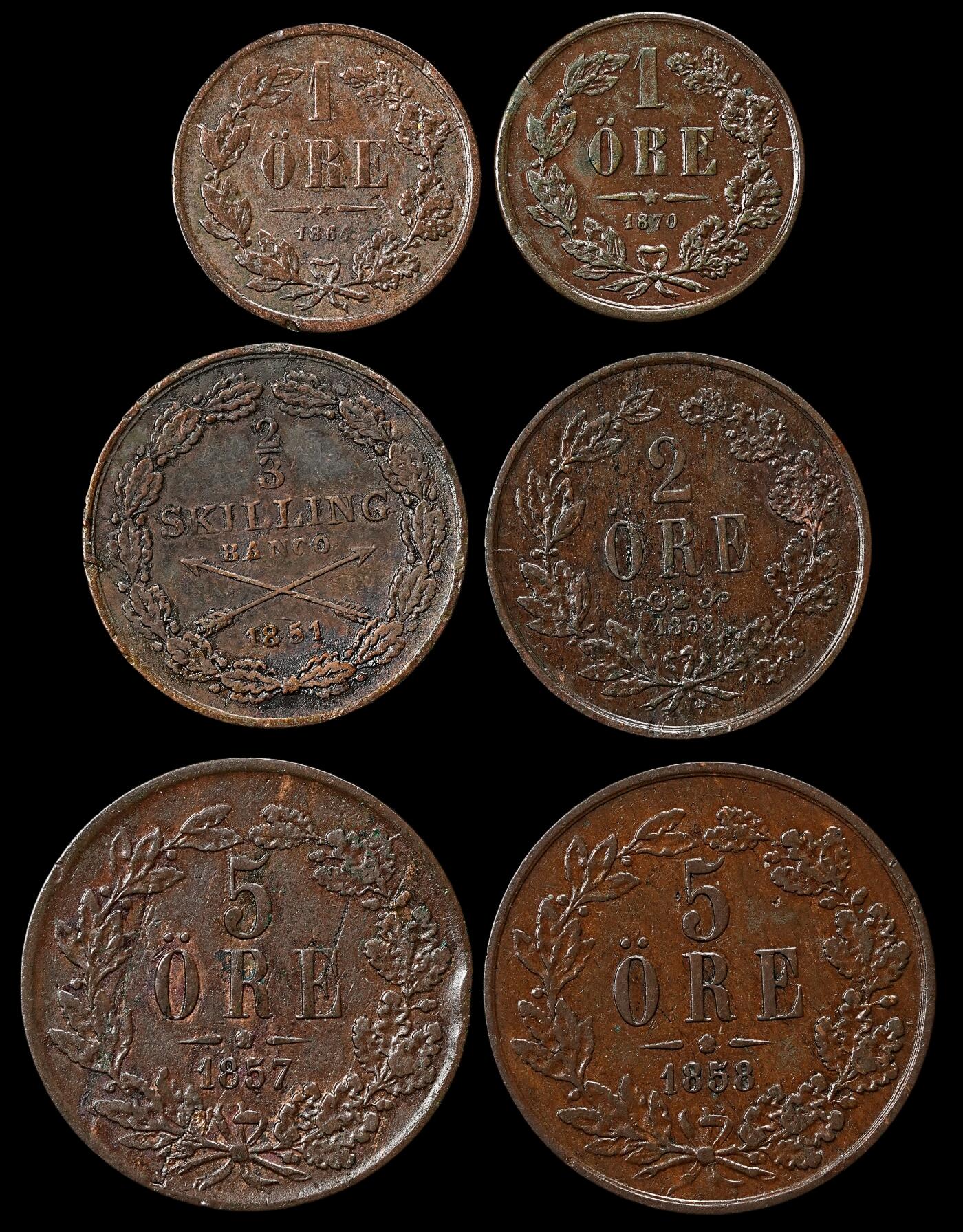 修遠堂世界钱币第九十六期 瑞典旧铜币一组