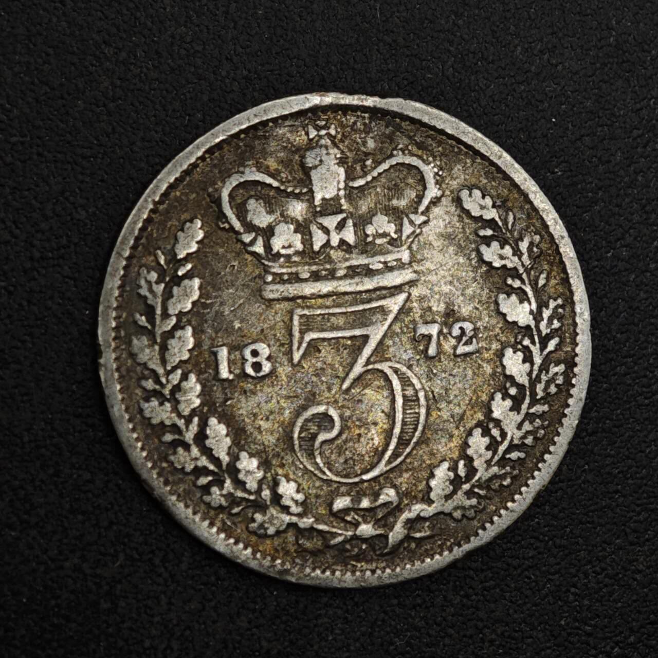 【淘币小摊】实时拍第八百一十八拍   散币小银币场   满百包邮可预留二周 每周一统一发货   英国1872年维多利亚3便士银币