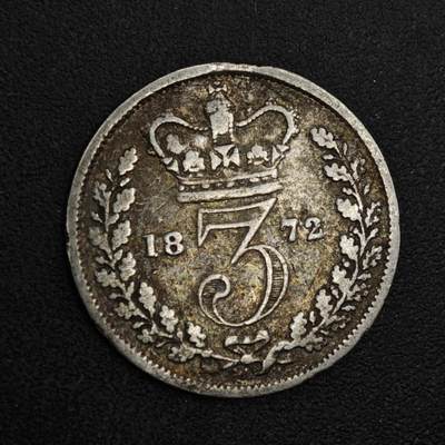 【淘币小摊】实时拍第八百一十八拍   散币小银币场   满百包邮可预留二周 每周一统一发货   - 英国1872年维多利亚3便士银币