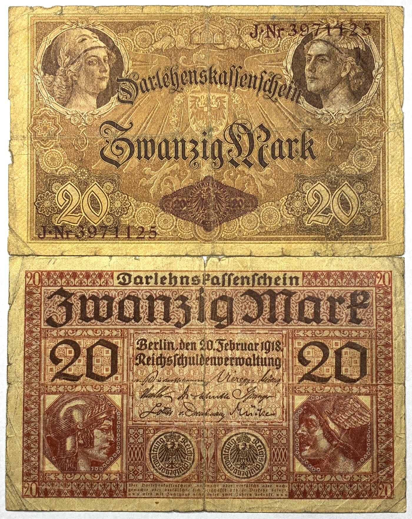 【雨安】【直播拍卖】【世界币章118期-裸币】2025-12-05 周五 19:30 保真 [纸钞世界] 德国 20马克 1914版 1918版