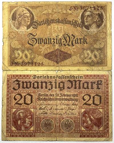 【雨安】【直播拍卖】【世界币章118期-裸币】2025-12-05 周五 19:30 保真 - [纸钞世界] 德国 20马克 1914版 1918版