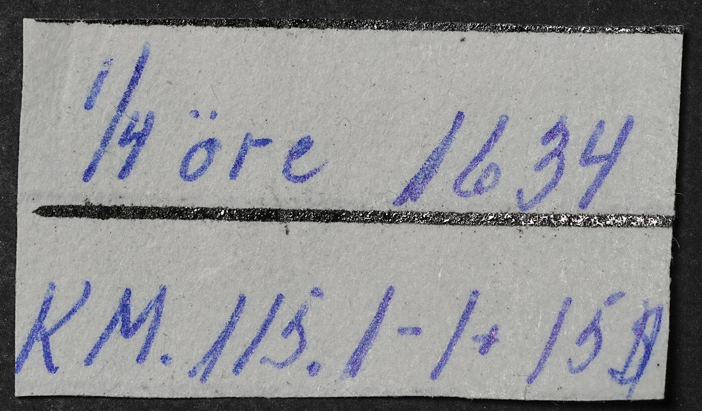 修遠堂世界钱币第九十六期 1634年瑞典1/4欧尔 带藏家手写标签 8.99g