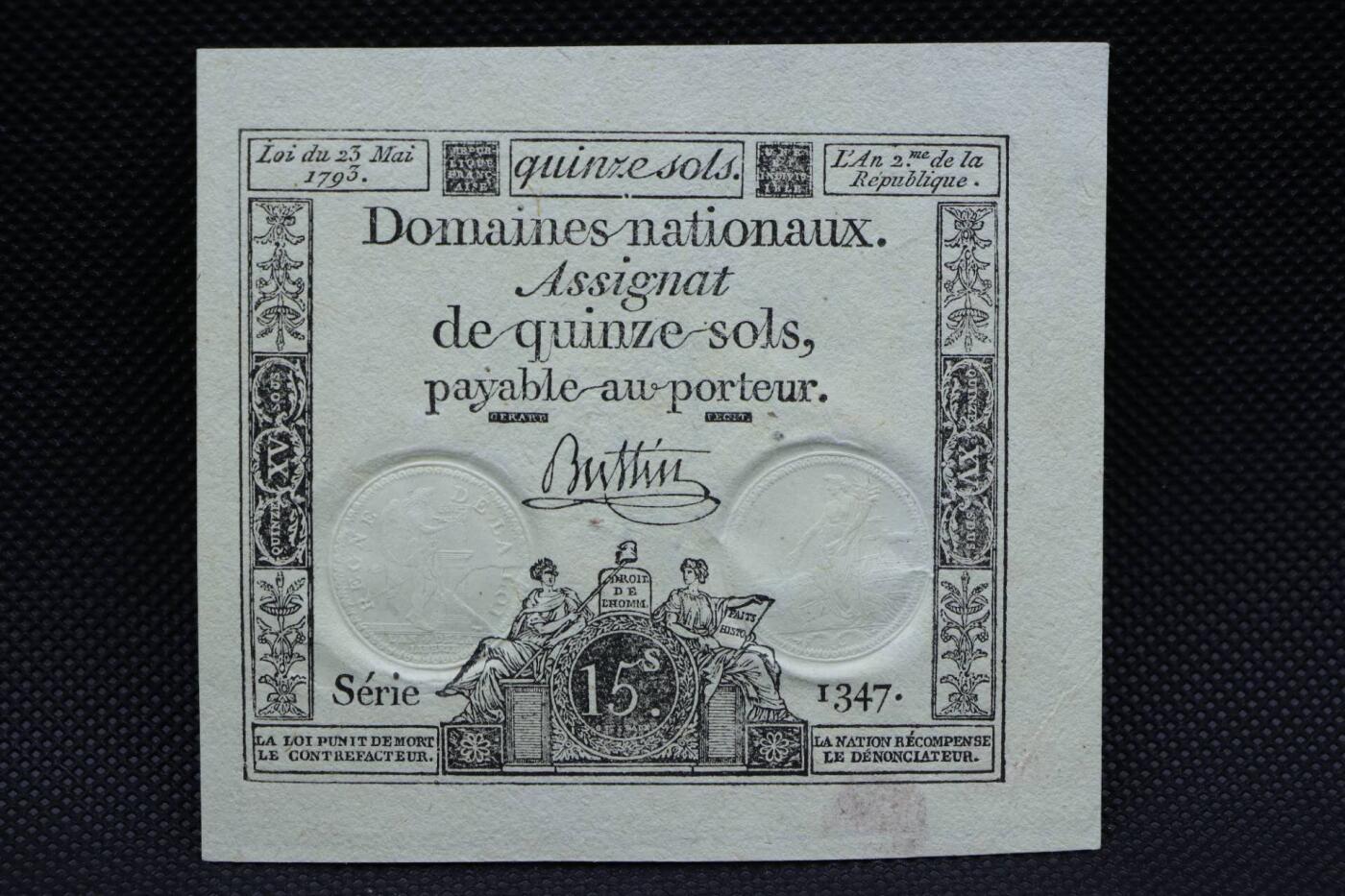 【淘币小摊】限时拍第八百二十一拍  纸币场  满百包邮可预留两周  周一统一发货   法国1793年15索尔纸币