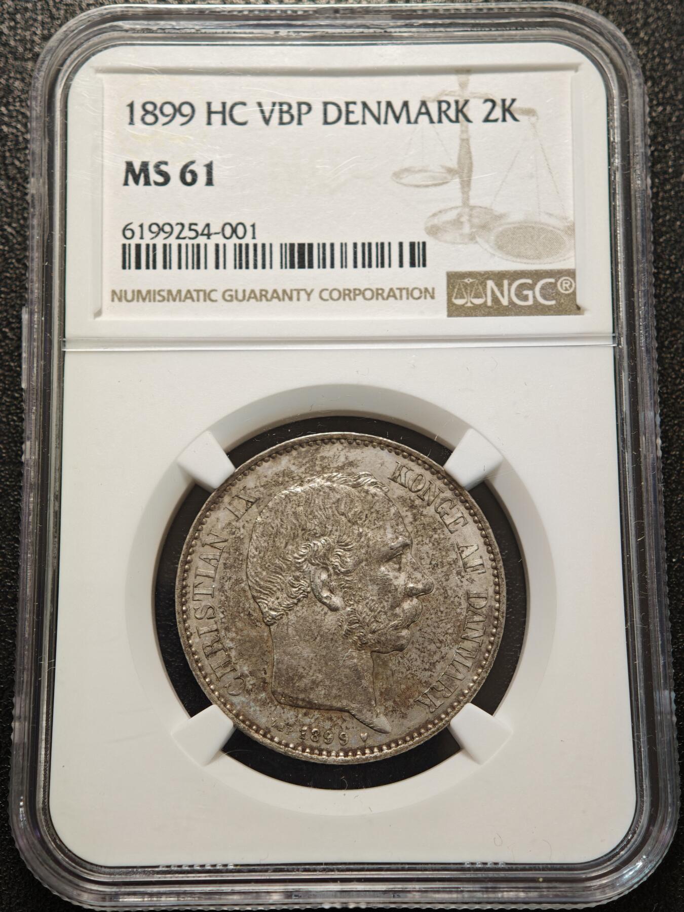 【德藏】世界币章拍卖第156期（拍品征集中~欢迎藏友联系） 1899年 丹麦克里斯蒂安九世2克朗银币 NGC MS61 原味包浆 原光犹存