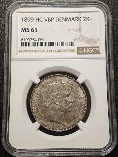 【德藏】世界币章拍卖第156期（拍品征集中~欢迎藏友联系） - 1899年 丹麦克里斯蒂安九世2克朗银币 NGC MS61 原味包浆 原光犹存