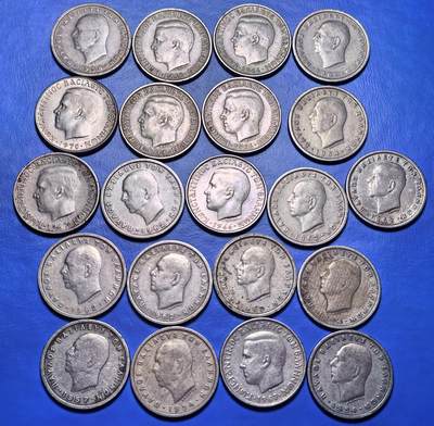 外国优质老铜币银币，周六九点倒数截拍，满百包邮，可寄存半年，喜欢朋友微信扫描二维码可直接参拍 - 希腊1954年-1970年早期1德拉克马21枚