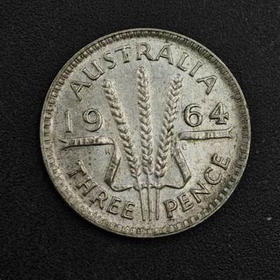 【淘币小摊】实时拍第八百一十八拍   散币小银币场   满百包邮可预留二周 每周一统一发货   - 澳大利亚1964年伊丽莎白二世3便士银币