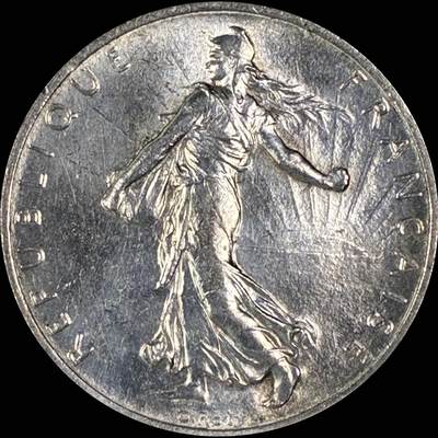 【雨安】【直播拍卖】【世界币章118期-裸币】2025-12-05 周五 19:30 保真 - [裸币法国] France 法国 播种女神 2法郎 KM# 845 [10.00 g., 0.835 Silver] 1918年