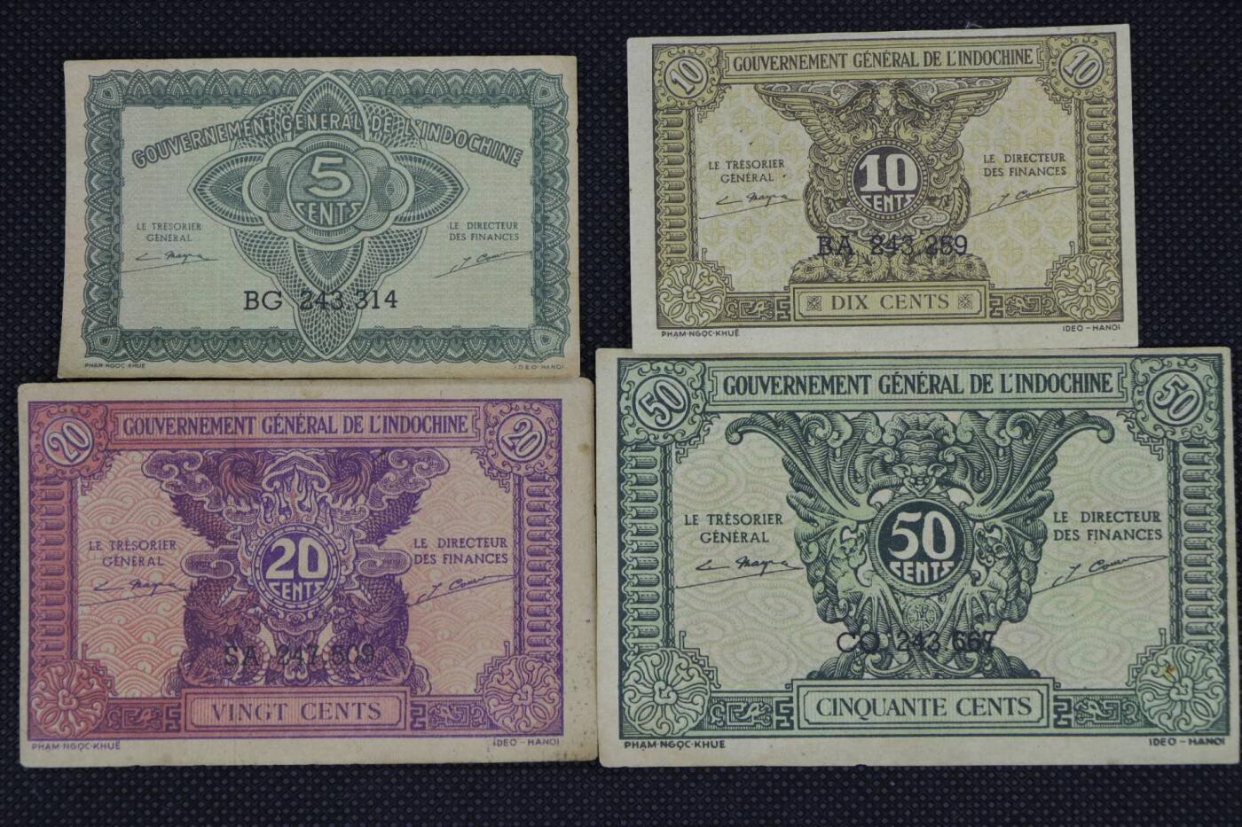 【淘币小摊】限时拍第八百二十一拍  纸币场  满百包邮可预留两周  周一统一发货   法属印支五仙壹毛贰毛五毛4张