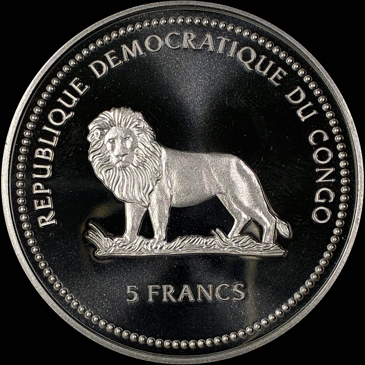 【雨安】【直播拍卖】【世界币章118期-裸币】2025-12-05 周五 19:30 保真 [现代裸币] Congo 刚果 5法郎 2003年 保护野生动物