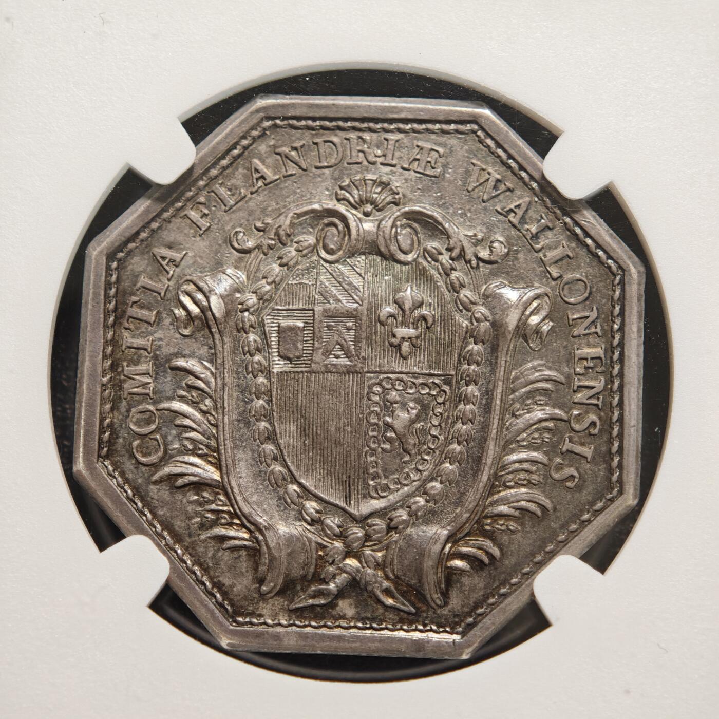 【德藏】世界币章拍卖第156期（拍品征集中~欢迎藏友联系） 19世纪 法国威尔士与佛兰德八角代用币银章 NGC AU53 原味包浆