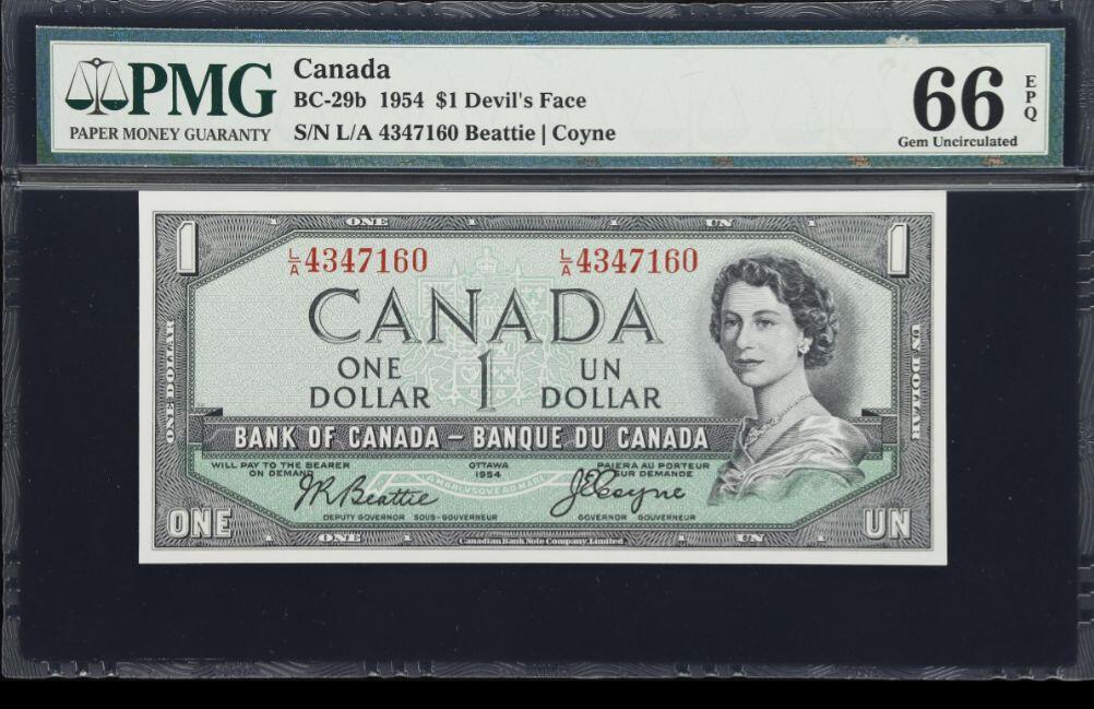 1954年加拿大1元魔鬼脸版本 PMG66E