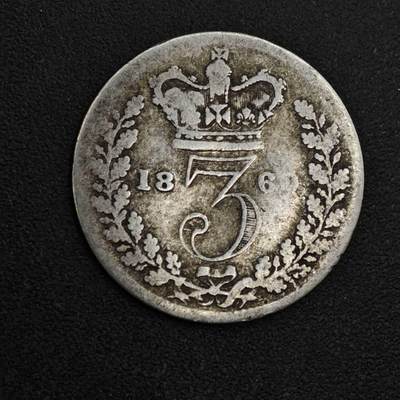 【淘币小摊】实时拍第八百一十八拍   散币小银币场   满百包邮可预留二周 每周一统一发货   - 英国1860年维多利亚3便士银币