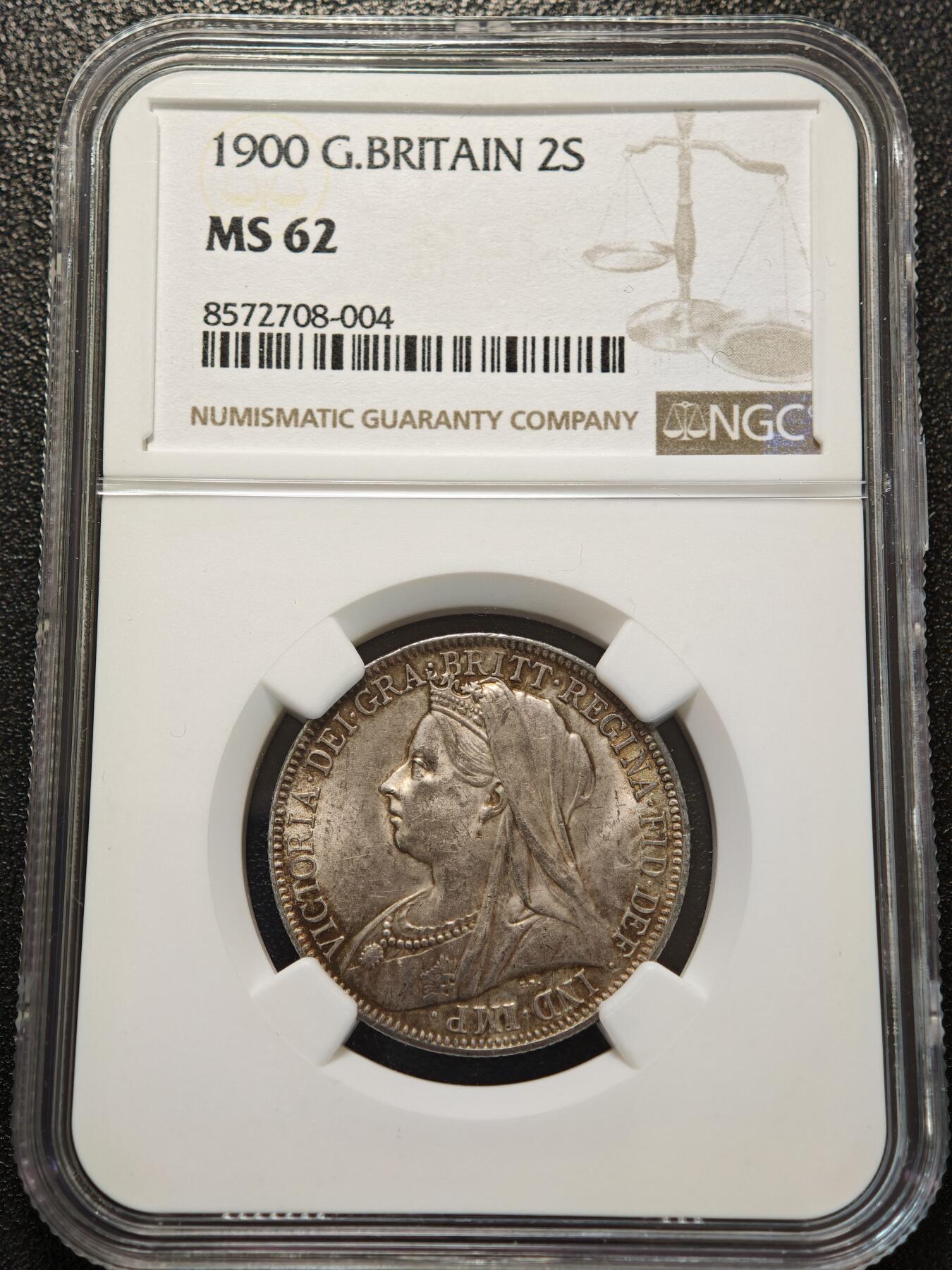 【德藏】世界币章拍卖第156期（拍品征集中~欢迎藏友联系） 1900年 英国维多利亚女王1弗洛林银币 NGC MS62 环彩淡包浆 原光十足 状态极佳