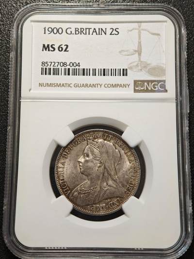 【德藏】世界币章拍卖第156期（拍品征集中~欢迎藏友联系） - 1900年 英国维多利亚女王1弗洛林银币 NGC MS62 环彩淡包浆 原光十足 状态极佳