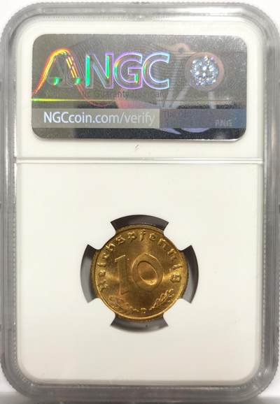 博洋堂世界钱币拍卖第150期（全场包邮） NGC MS65 冠军分！德国1937年D版10芬尼铜币，GEM曝光品质，少见D版，很少见的分数与状态