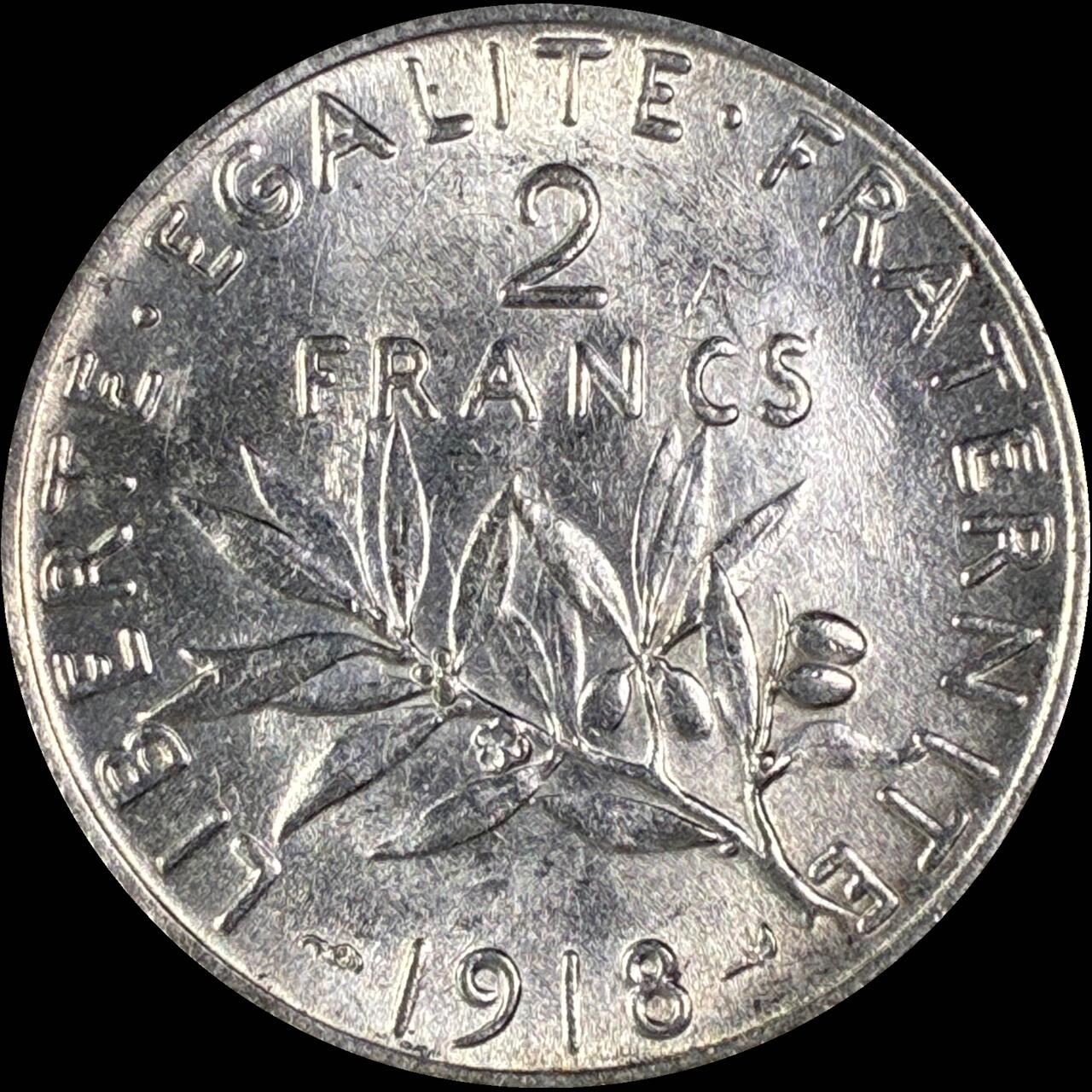 【雨安】【直播拍卖】【世界币章118期-裸币】2025-12-05 周五 19:30 保真 [裸币法国] France 法国 播种女神 2法郎 KM# 845 [10.00 g., 0.835 Silver] 1918年