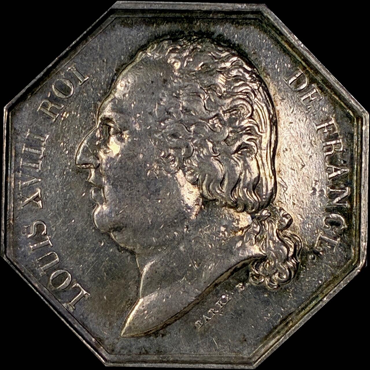 【雨安】【直播拍卖】【世界币章118期-裸币】2025-12-05 周五 19:30 保真 [章] France 章 法国 八角 19世纪 路易十八 里尔市商会 八角银章 13.6克