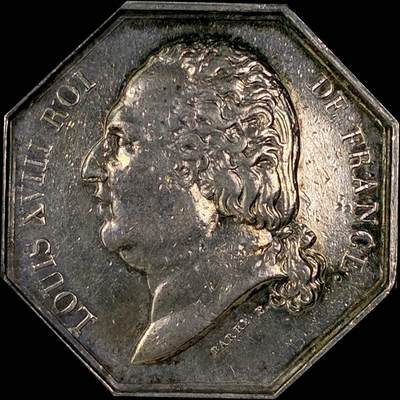 【雨安】【直播拍卖】【世界币章118期-裸币】2025-12-05 周五 19:30 保真 - [章] France 章 法国 八角 19世纪 路易十八 里尔市商会 八角银章 13.6克