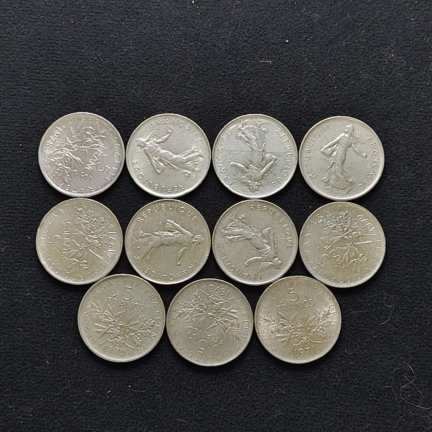 【全场包邮】纯粹捡漏拍483场（免费代拍第20场） 【批量】法国各年份播种女神5法郎11枚一组