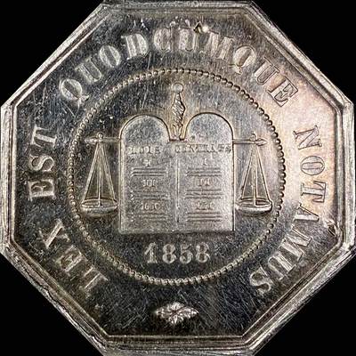 【雨安】【直播拍卖】【世界币章118期-裸币】2025-12-05 周五 19:30 保真 - [章] France 章 法国 八角 1858年 佩罗讷世 公证人协会 八角银章 14.6克