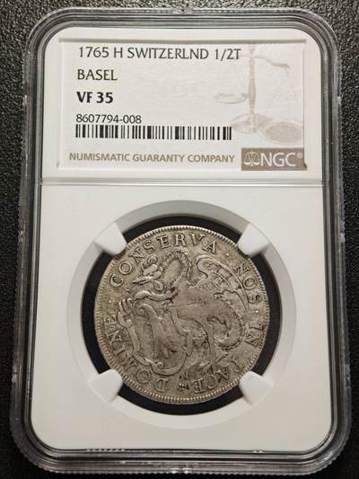 【德藏】世界币章拍卖第156期（拍品征集中~欢迎藏友联系） - 冠军分！1765年 瑞士巴塞尔1/2老泰勒银币 NGC VF35 老泰勒出分不易 原味好状态