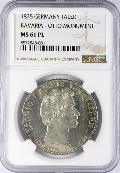 【雨安】【直播拍卖】【世界币章119期-评级币】2025-12-06 周六 19:30 保真 - [评级德国] Germany 德国 德意志 1泰勒 巴伐利亚 1835年 奥托纪念碑 NGC-MS61PL