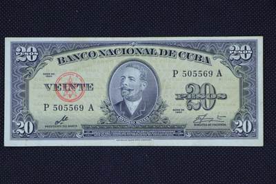 【淘币小摊】限时拍第八百二十一拍  纸币场  满百包邮可预留两周  周一统一发货  -   古巴1960年20比索纸币