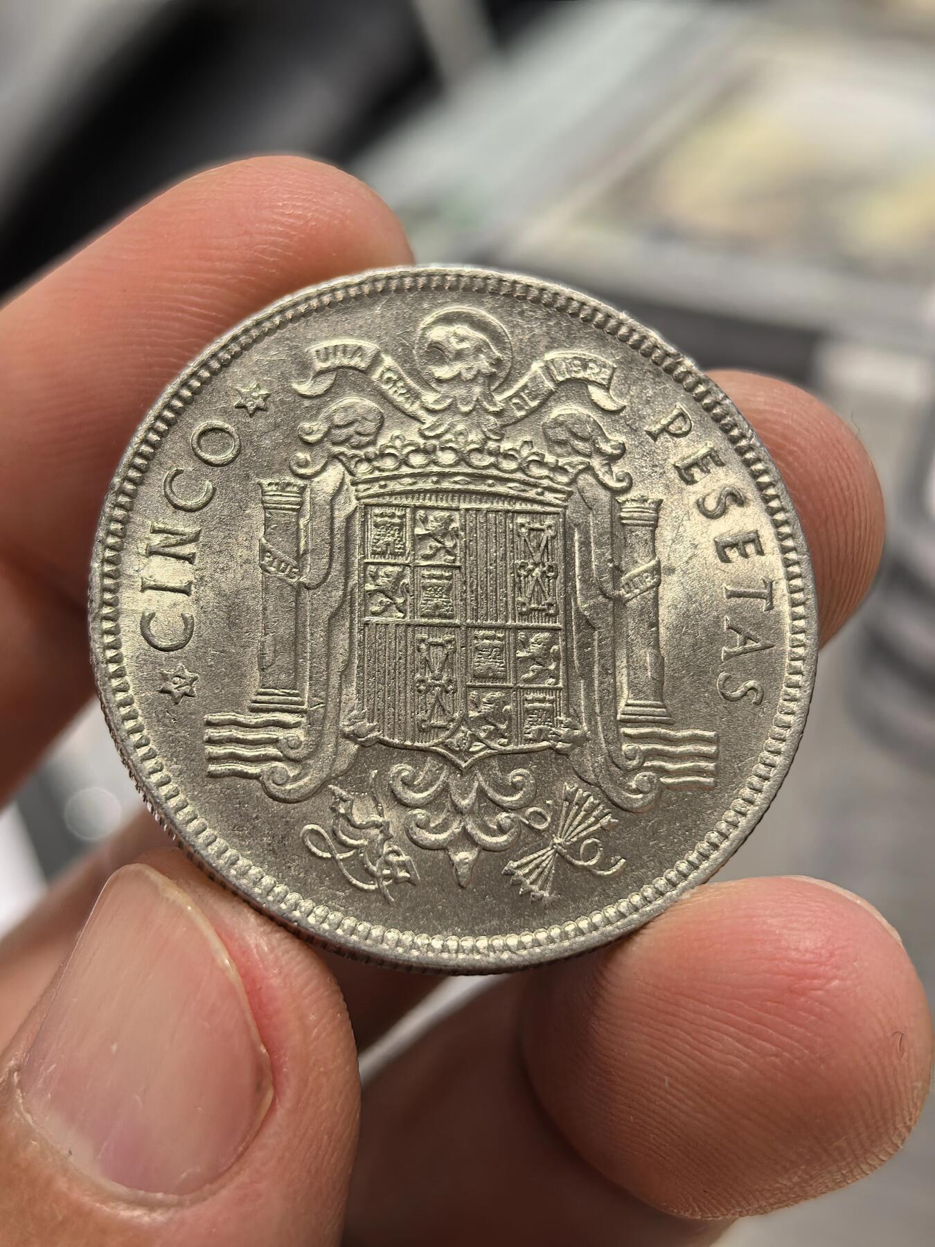 博洋堂世界钱币拍卖第150期（全场包邮） 西班牙1949年弗朗哥5比塞塔 bu品相 比较少见的品种