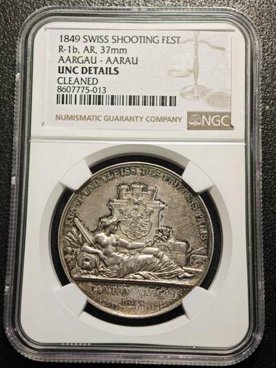 【德藏】世界币章拍卖第156期（拍品征集中~欢迎藏友联系） - 1849年 瑞士阿尔高阿劳射击节纪念银章 NGC UNC 细节丰富且细腻 设计感极强