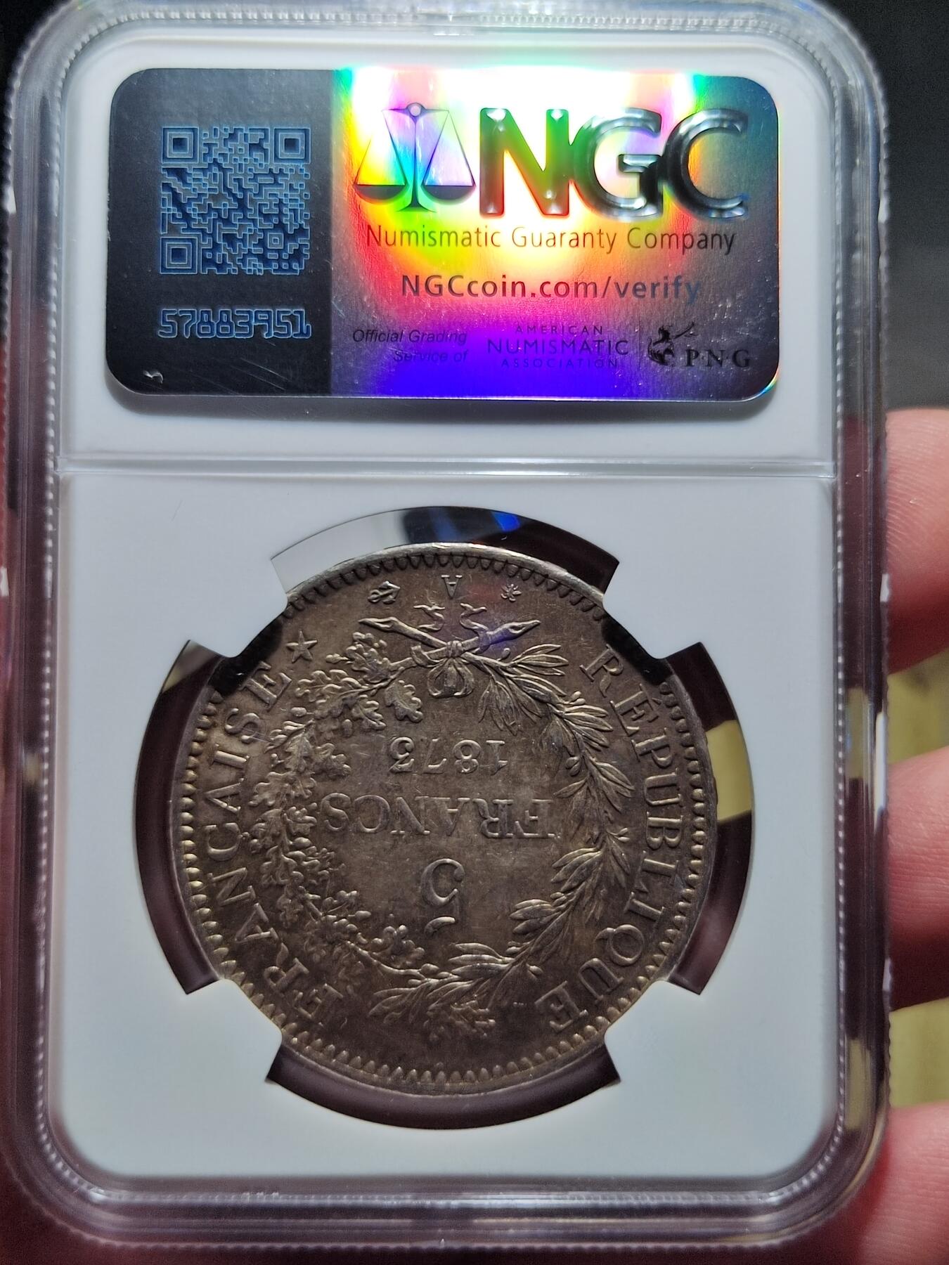 中外钱币第六场 NGC-MS62法国大力神1873年5法郎