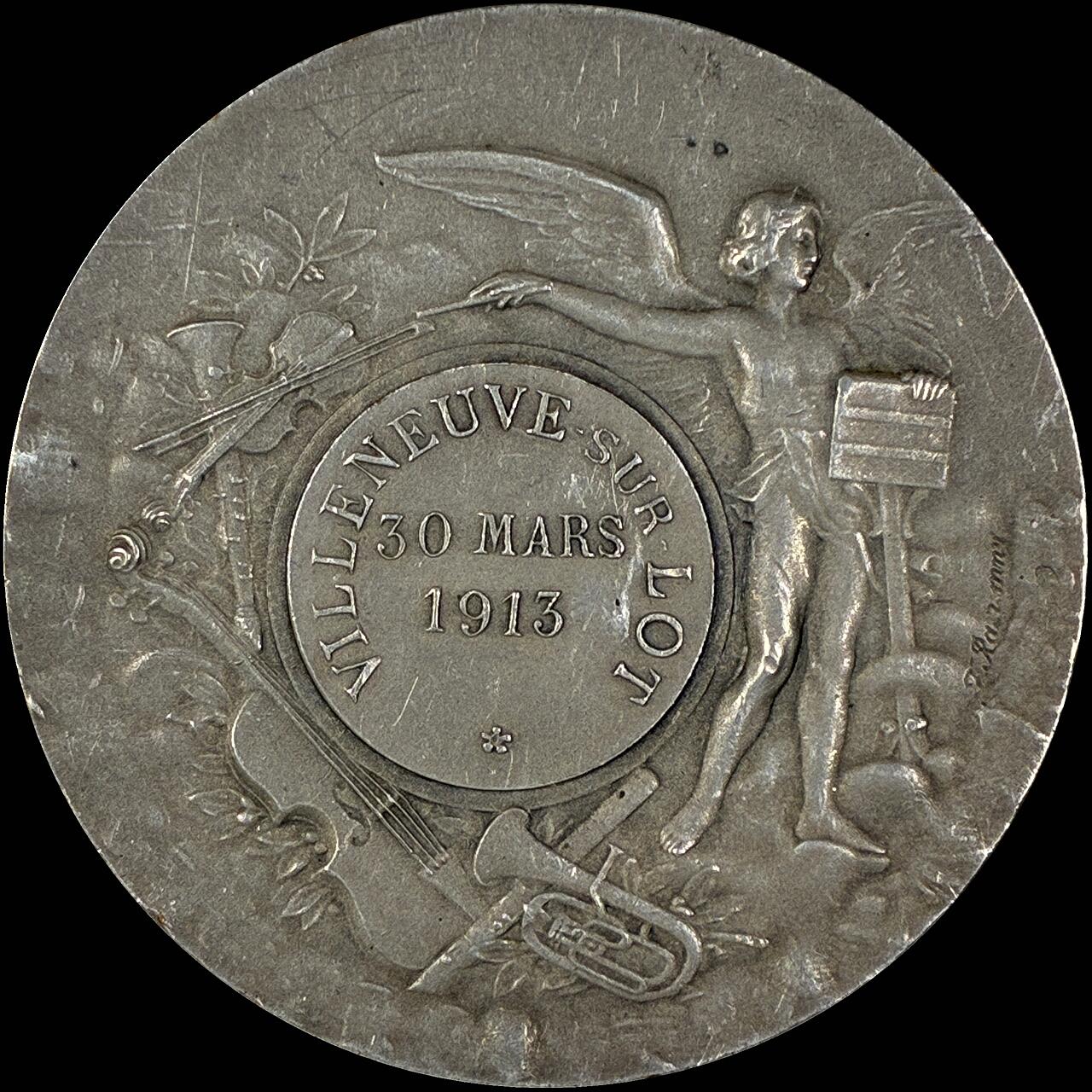 【雨安】【直播拍卖】【世界币章118期-裸币】2025-12-05 周五 19:30 保真 [章] France 章 法国 1913年 洛特河畔维尔讷沃 女神/天使/音乐 42mm