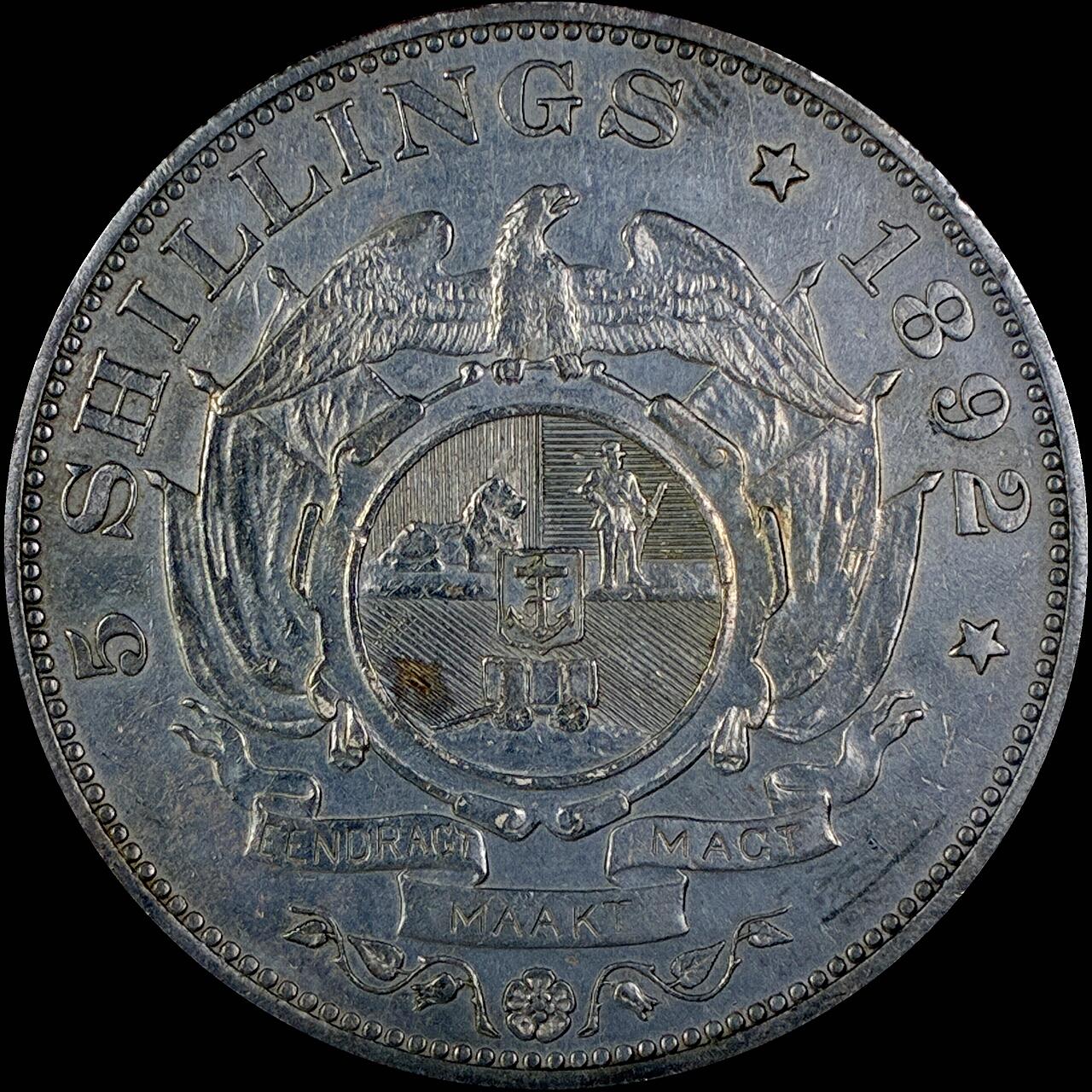 【雨安】【直播拍卖】【世界币章118期-裸币】2025-12-05 周五 19:30 保真 [裸币各国] South Africa 南非 德兰士瓦共和国 5先令 1892年