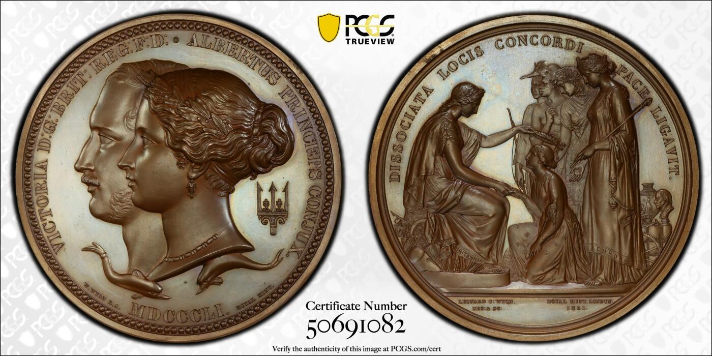 博洋堂世界钱币拍卖第150期（全场包邮） PCGS SP65 英国1851年伦敦世博会纪念章，W wyon & L.C Wyon作品，77mm，热门品种，绝美品相，PCGS冠军分！