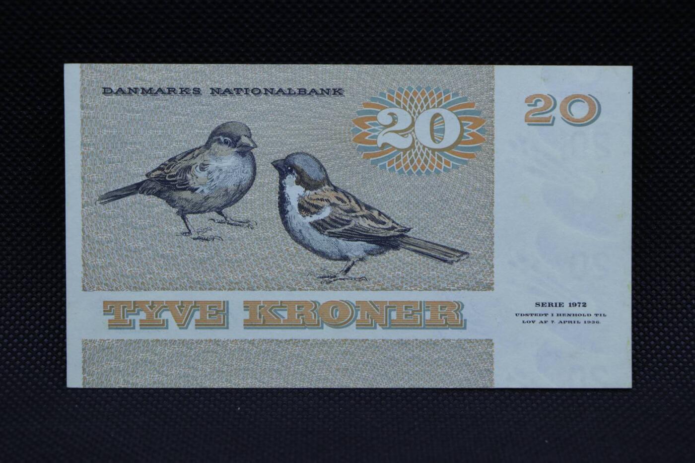 【淘币小摊】限时拍第八百二十一拍  纸币场  满百包邮可预留两周  周一统一发货   丹麦1972年20克朗纸币