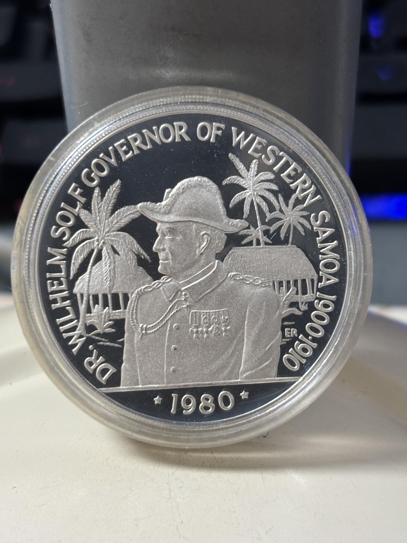 第184期拍卖 萨摩亚1980年威廉·索尔夫10美元银质精制币带盒，925银，31.47克银价404