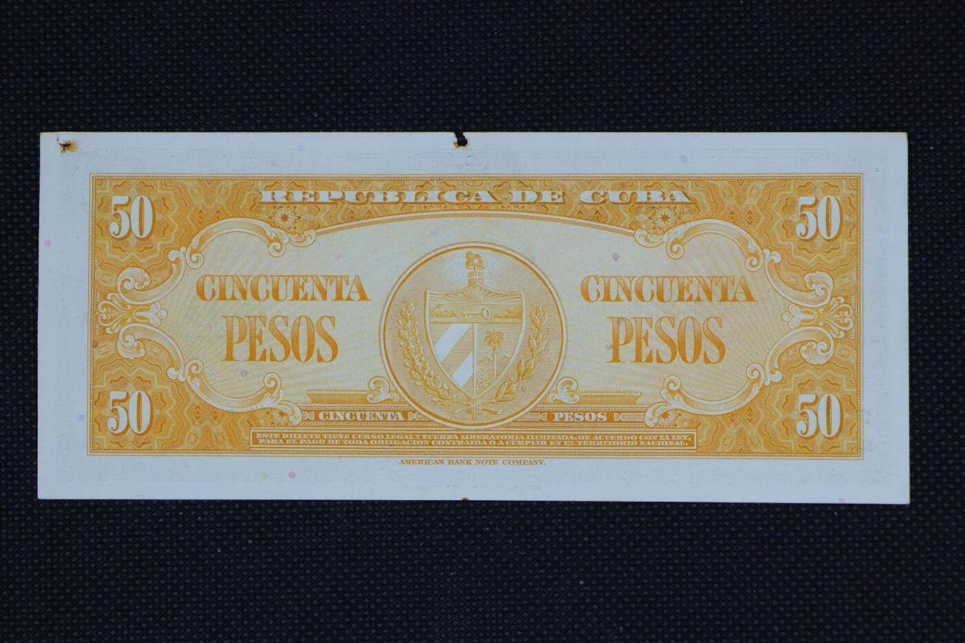 【淘币小摊】限时拍第八百二十一拍  纸币场  满百包邮可预留两周  周一统一发货    古巴1958年50比索纸币【有损】