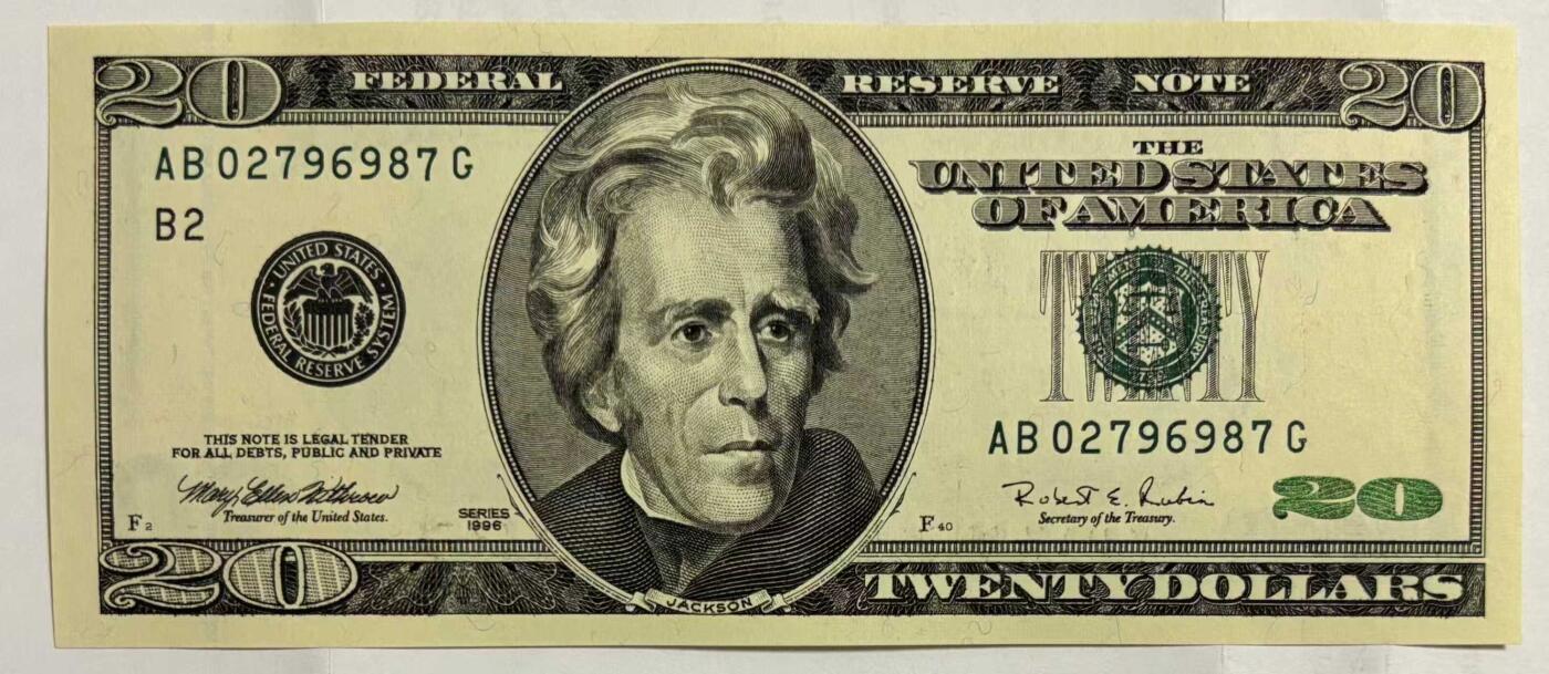 《外钞收藏家》第五百九十一期（畅拍场）（本平台长期征集拍品、欢迎藏友们联系合作） 1996年 大头版 20美元 首发 实物图 号码无4