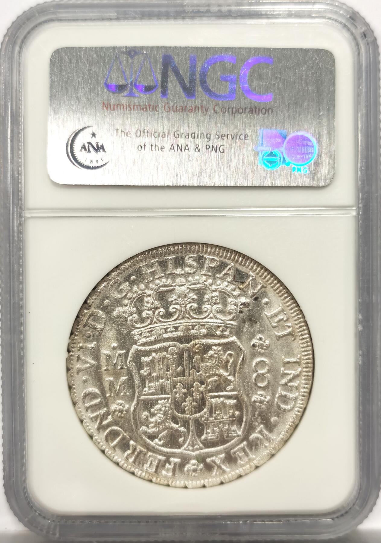 博洋堂世界钱币拍卖第150期（全场包邮） NGC MS61 西属墨西哥地球双柱1754MO MM 经典老白盒 深打好状态 正面左上角一小磕