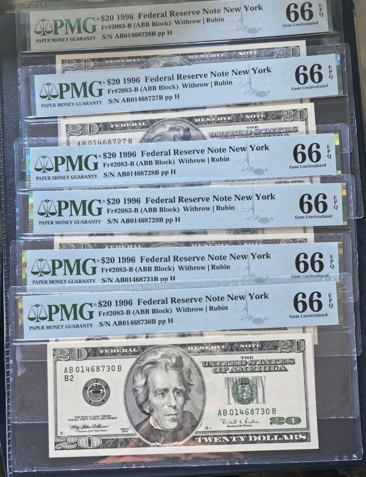 Gem Unc 美国纸币 1996年 20美元纸币 Pmg66