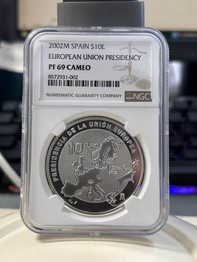 第183期拍卖 - 西班牙2002年欧盟轮值主席国银币 NGC- PF69，925银，27克